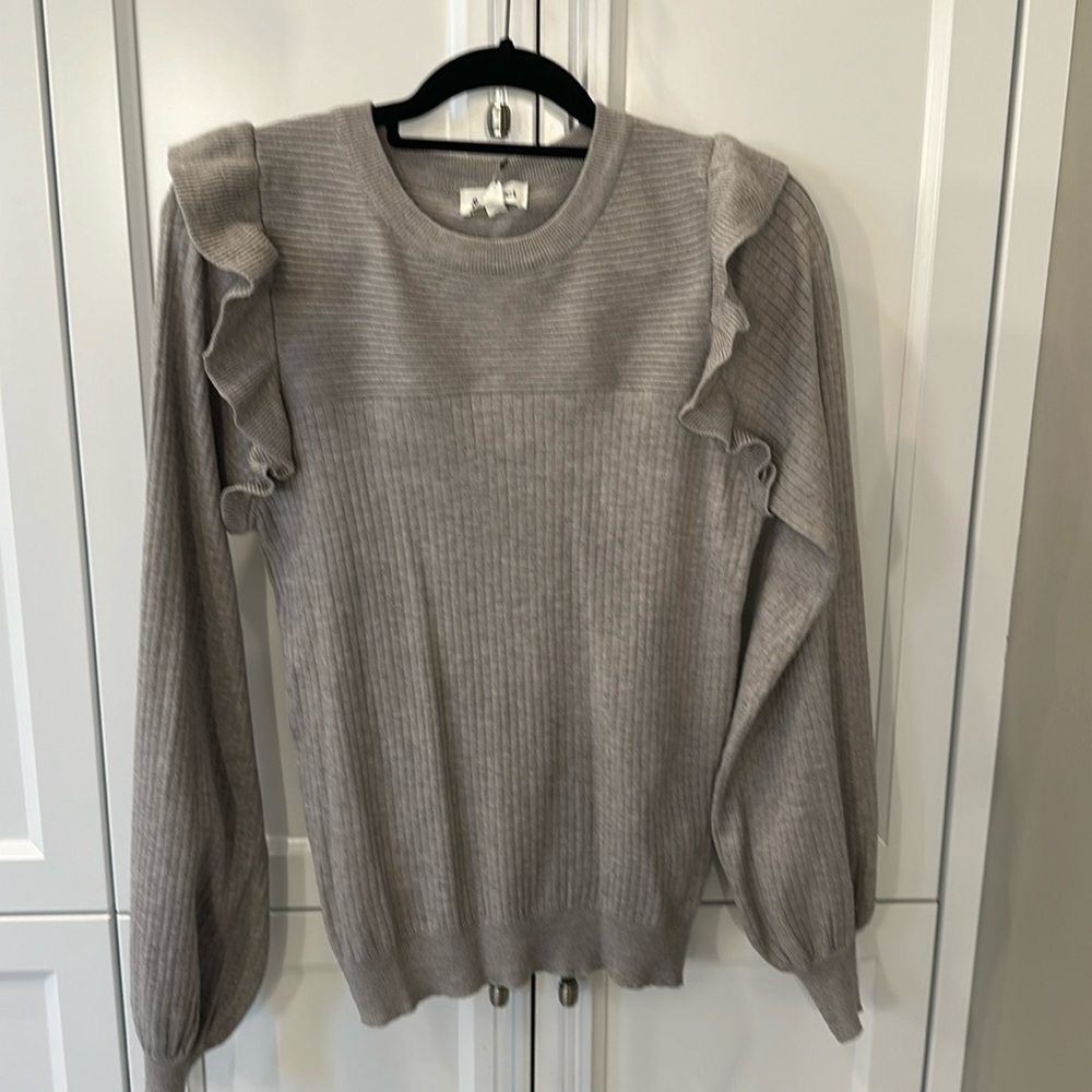Grey ruffle detail sweater. Large. New with tags.